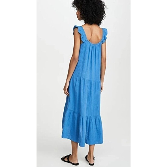 NWT Steve Madden Tiered Dress Flutter Sleeve Square Neck Women Blue Size X Small - Picture 2 of 7
